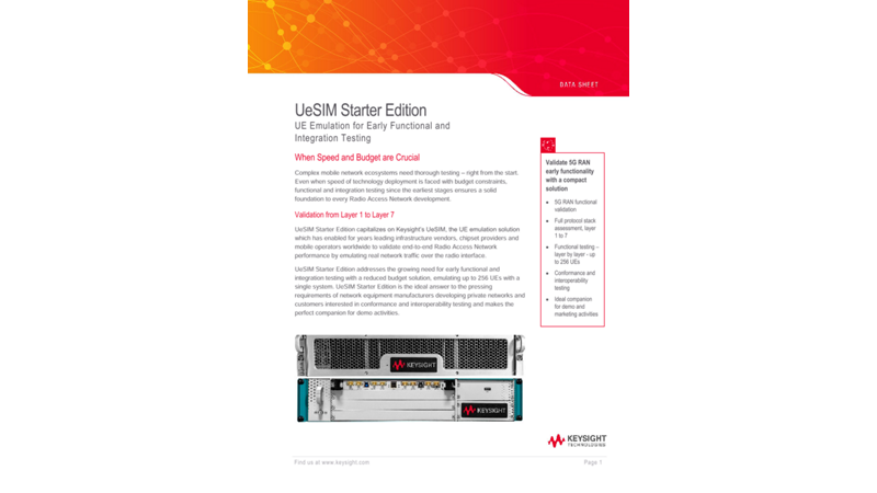 UeSIM Starter Edition - UE Emulation for Early Functional and Integration Testing